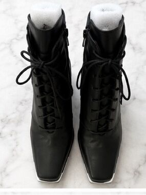 Steve Madden Black Franny Lace-Up Heeled Ankle Boots